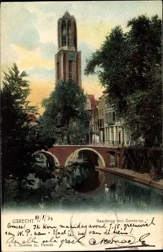 Ak Utrecht Niederlande, Gaardbrug met Domtoren