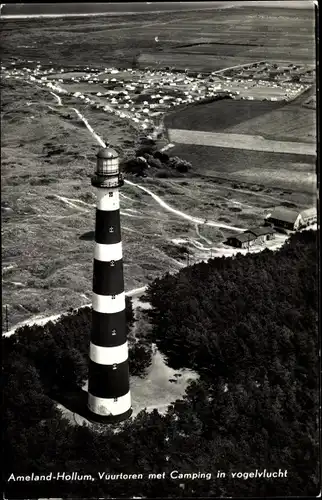 Ak Hollum Ameland Friesland Niederlande, Vuurtoren met Camping in vogelvlucht