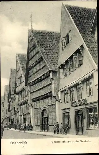 Ak Osnabrück in Niedersachsen, Renaissancehäuser an der Bierstraße, Geschäft Peter Henscher