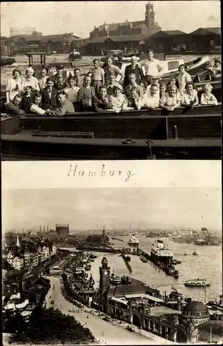 Foto Ak Hamburg Mitte St. Pauli, Landungsbrücken, Luftbild, Hafen, Schiffe, Ausflugsgesellschaft