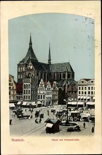 Ak Hansestadt Rostock, Markt mit Marienkirche