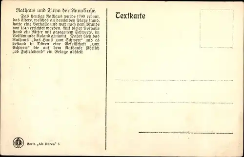 Künstler Ak Düren im Rheinland, Rathaus und Annaturm 1840