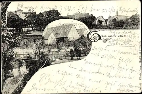Ak Grumbach Wilsdruff Sachsen, Ortsansicht, Fluss