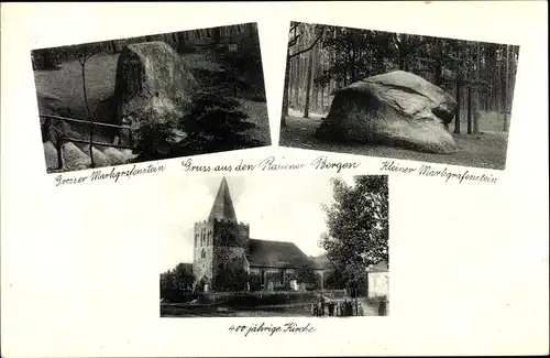 Ak Rauen in der Mark, Großer Markgrafenstein, Kleiner Markgrafenstein, 400 jährige Kirche