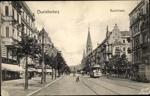 Ak Berlin Charlottenburg, Kantstraße, Straßenbahn, Geschäfte