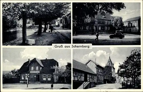 Ak Schernberg Sondershausen im Kyffhäuserkreis Thüringen, Bahnhofswirtschaft, Ortsansichten