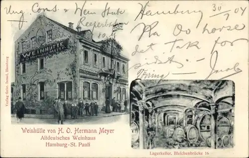 Ak Hamburg Mitte St. Pauli, Weinhütte, Altdeutsches Weinhaus, Lagerkeller Bleichenbrücke 16