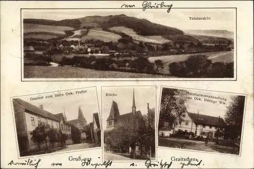 Ak Graitschen bei Bürgel Thüringen, Materialwarenhandlung, Kirche, Gasthof zum Stern, O. Preller