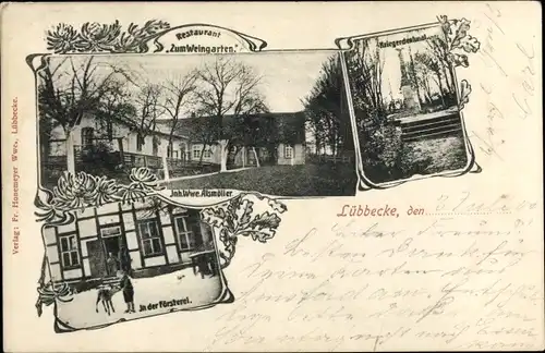 Ak Lübbecke in Westfalen, Restaurant Zum Weingarten, Kriegerdenkmal, Försterei