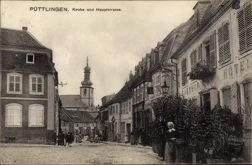 Ak Püttlingen Puttelange Moselle, Kirche und Hauptstraße