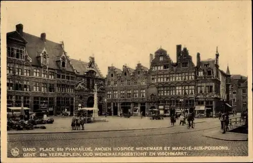 Ak Gand Gent Ostflandern, St. Veerleplein, oud Wenemaersgesticht en Vischmarkt