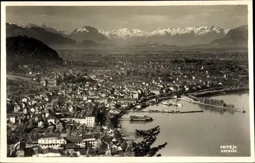 Ak Bregenz Vorarlberg, Panoramaansicht der Stadt, See, Gebirge