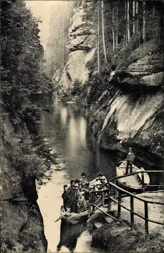 Ak Hřensko Herrnskretschen Elbe Region Aussig, Edmundsklamm, der breite Stein