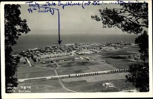 Ak Bat Galim Haifa Israel, Gesamtansicht der Stadt am Meer