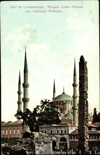 Ak Konstantinopel Istanbul Türkei, Mosquée Sultan Achmed, Obelisque At Meidan