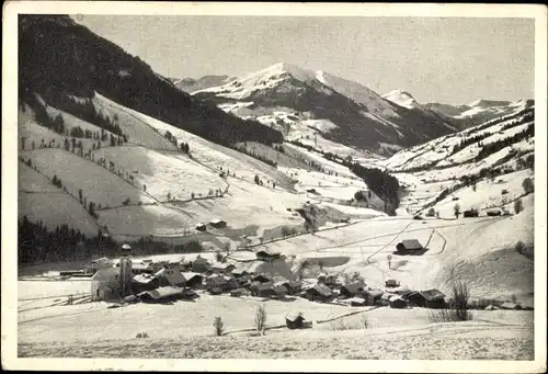 Ak Saalbach in Salzburg, Skidorf gegen Zwölfer, Penhab und Schusterkogel
