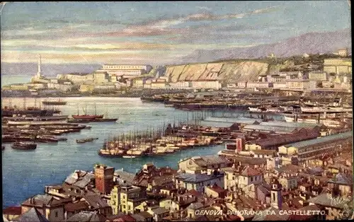 Künstler Ak, Genova Liguria, Panorama da Castelletto