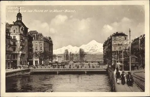 Ak Genève Genf Schweiz, Vue de tous les Ponts et le Mont Blanc