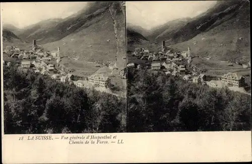 Stereo Ak Disentis Kt. Graubünden, Vue Générale d'Hospenthal et Chemin de la Furca