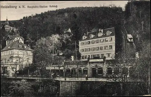 Ak Heidelberg am Neckar, Bergbahn-Station, Schloss