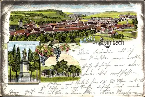 Litho Leimbach Mansfeld im Harzvorland, Blick auf den Ort, Siegesdenkmal