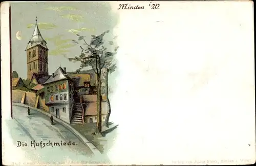 Litho Minden in Westfalen, Die Hufschmiede bei Nacht