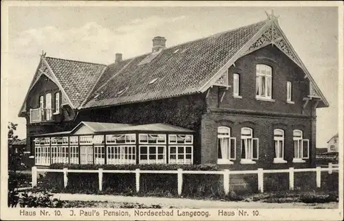 Ak Nordseebad Langeoog Ostfriesland, Haus Nr. 10, Pension