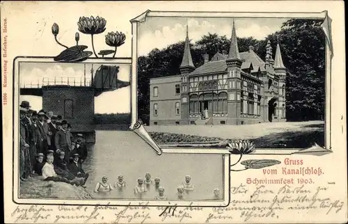 Ak Herne im Ruhrgebiet Westfalen, Schwimmfest 1903, Kanalschloss