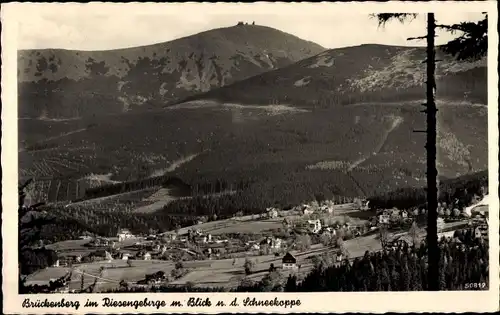 Ak Karpacz Górny Brückenberg Krummhübel Riesengebirge Schlesien, Ort mit Schneekoppe