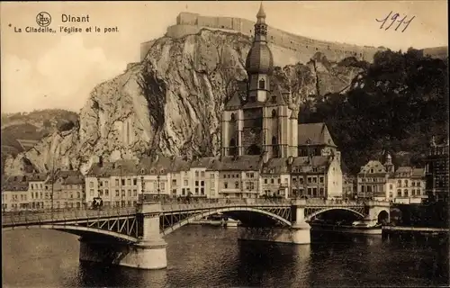 Ak Dinant Wallonien Namur, Citadelle, l'eglise et le pont