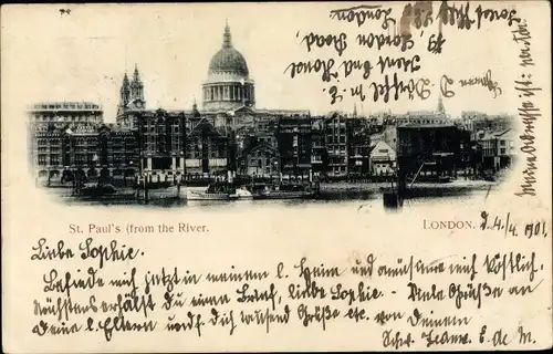 Ak London City England, St. Paul's from the River