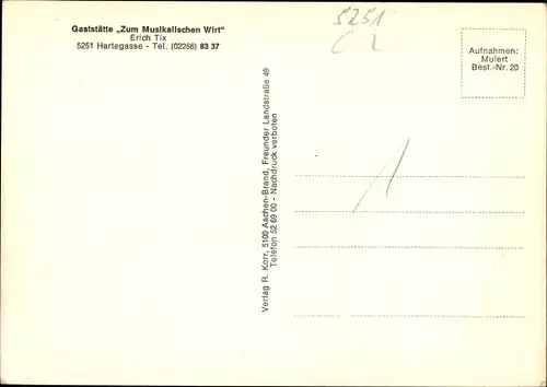 Ak Hartegasse Lindlar Oberbergischer Kreis, Gaststätte Zum Musikalischen Wirt, Bar, Speisesaal