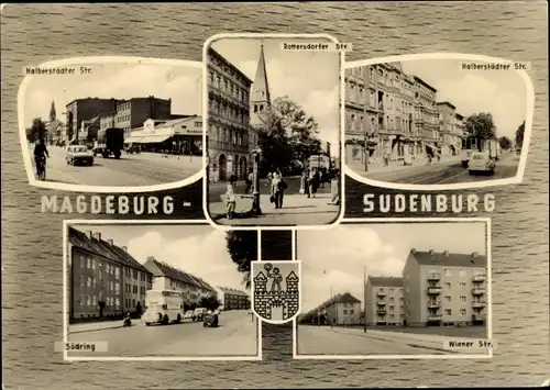 Ak Sudenburg Magdeburg in Sachsen Anhalt, Südring, Halberstädter Str., Wiener Str., Wappen