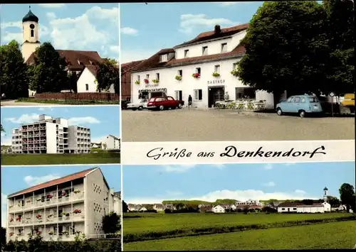 Ak Denkendorf in Oberbayern, Gasthof Zur Krone, Häuser, Kirche, Panorama