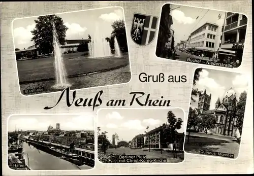 Ak Neuss am Rhein, Quirinus-Münster, Hafen, Berliner Platz, Stadthalle, Büchel Niederstraße