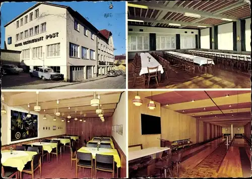 Ak Plieningen Stuttgart in Württemberg, Hotel Restaurant Post, Kegelbahn, Speisesal, Konferenzraum