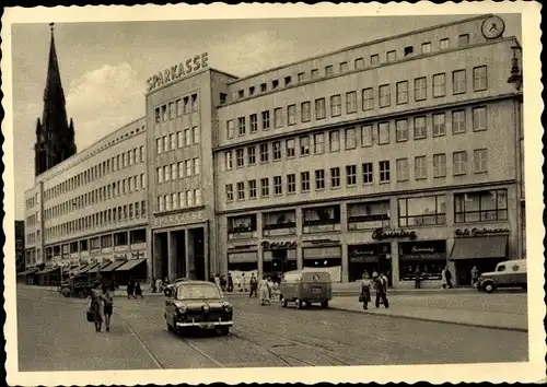 Ak Gelsenkirchen im Ruhrgebiet, Sparkasse, Straßenpartie, Autos