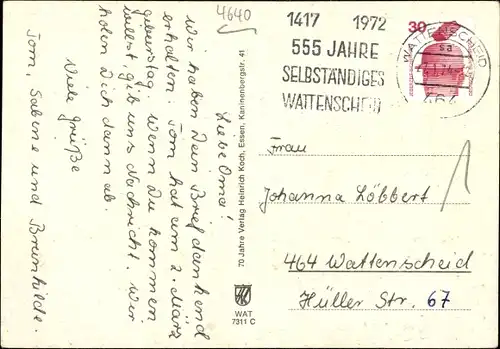 Ak Wattenscheid Bochum Ruhrgebiet, Stadthalle, Stadtpark, Alter Markt, Probsteikirche