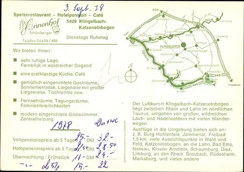 Ak Klingelbach Katzenelnbogen im Taunus, Gasthaus Sonnenhof, Freibad, Ort