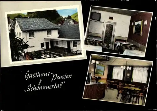 Ak Neckarsteinach in Hessen, Gasthaus Schönauertal, Außenansicht, Speisesaal