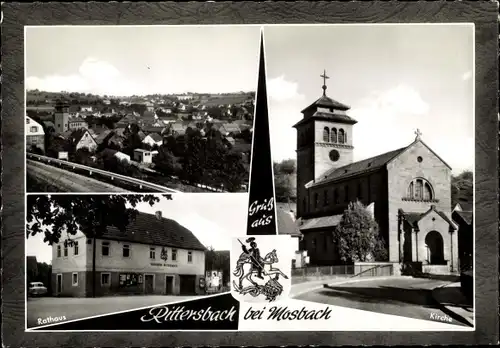 Ak Rittersbach Elztal im Odenwald, Kirche, Panorama, Rathaus