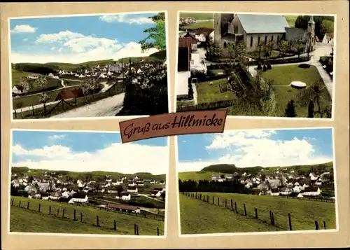 Ak  Hillmicke Wenden im Sauerland, Panorama, Kirche