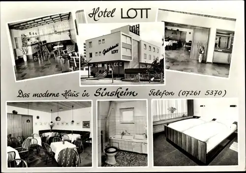 Ak Sinsheim in Baden, Hotel Lott, Außenansicht, Bad, Gästezimmer, Speisesaal