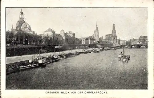 Ak Dresden Altstadt, Blick von der Carolabrücke, Schiffe