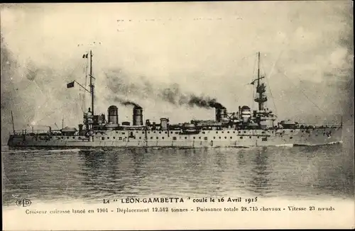 Ak Französisches Kriegsschiff, Leon Gambetta, Croiseur