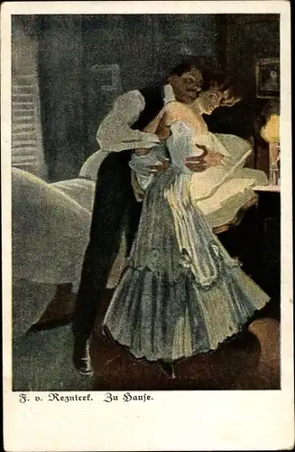 Jugendstil Künstler Ak Reznicek, Ferdinand von, Zu Hause, Liebespaar