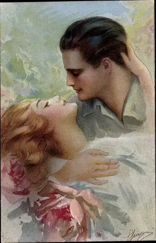 Künstler Ak Liebespaar, Umarmung