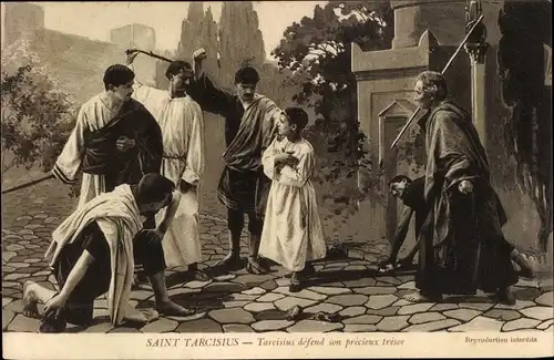 Ak Saint Tarcisius defend son precieux tresor