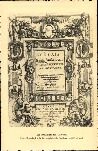 Ak Michel de Montaigne en Images, Frontispice de l'exemplaire de Bordeaux