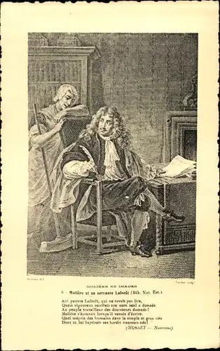 Ak Moliere en Images, Moliere et sa servante